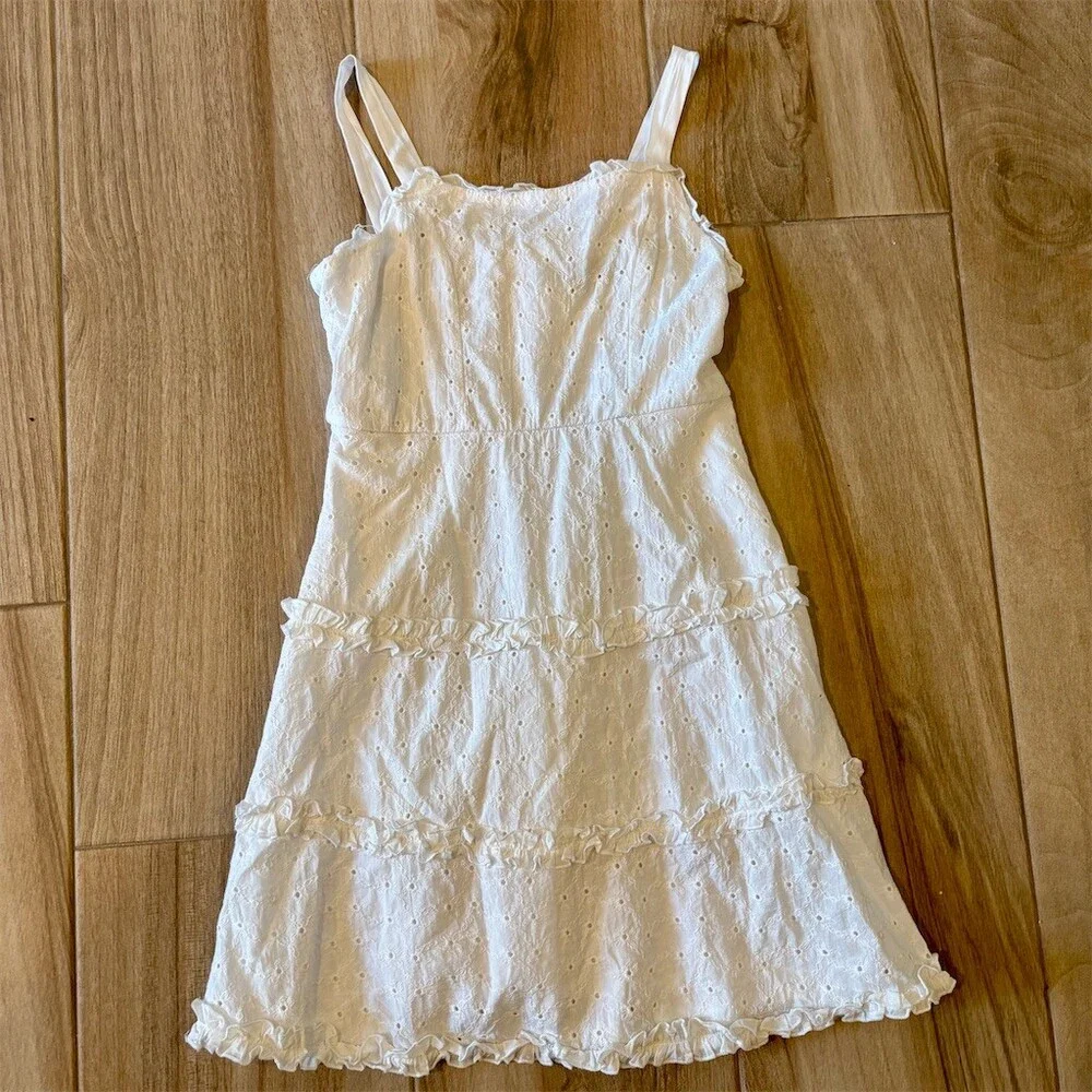 Trixxi Girl Sundress Juniors 12 White Eyelet Ruffle Tiered Square Neck